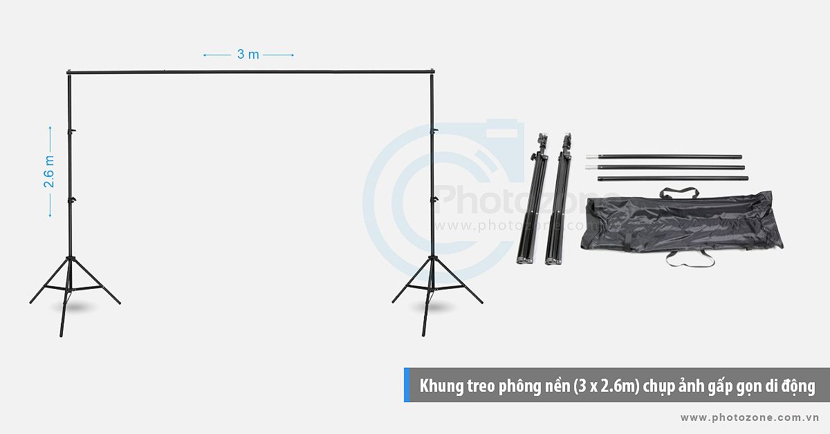 Khung treo phông nền (3 x 2.6m) chụp ảnh gấp gọn di động